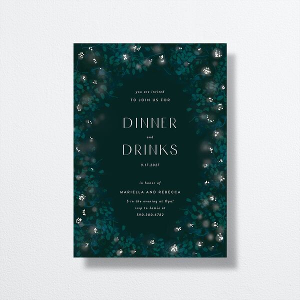 Moonlit Garden Rehearsal Dinner Invitations Dark Green Signature