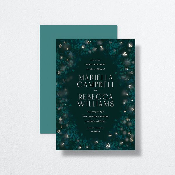 Moonlit Garden Wedding Invitations Gold Dark Green Signature No