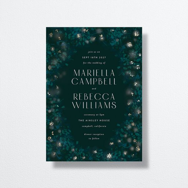 Moonlit Garden Wedding Invitations Gold Dark Green Signature No