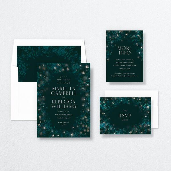 Moonlit Garden Wedding Invitations Gold Dark Green Signature No