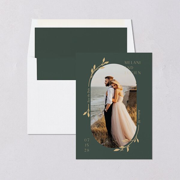 Gilded Sprigs Save The Date Cards Dark Emerald Signature smooth Blank No Standard