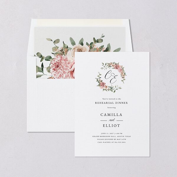 Floral Monogram Rehearsal Dinner Invitations Rose Quartz Signature Blank Standard