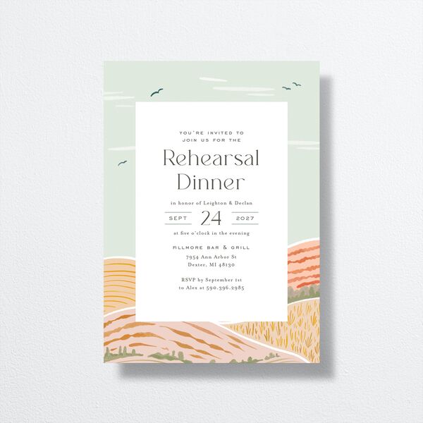 Rolling Hills Rehearsal Dinner Invitations Golden Green Signature