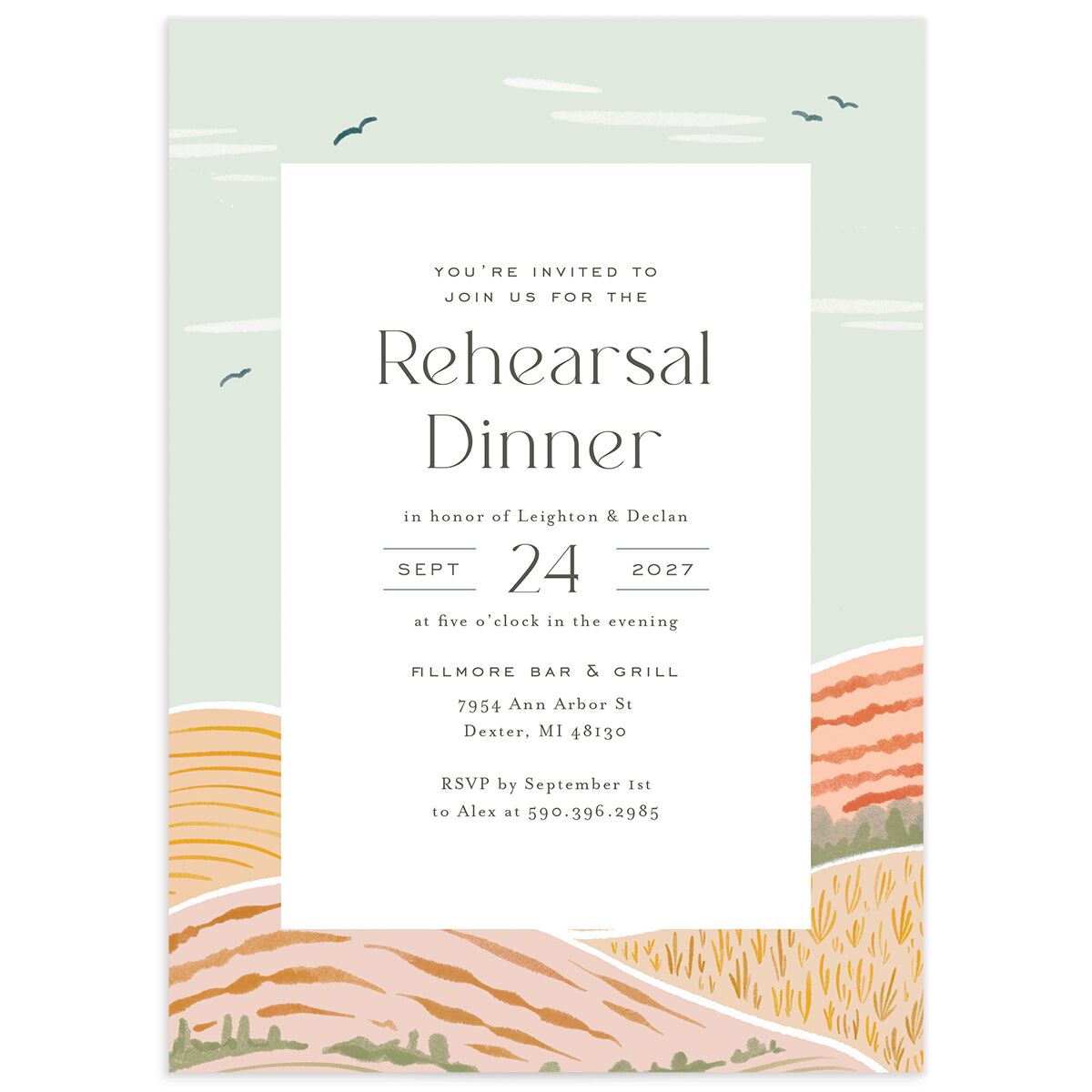 Rolling Hills Rehearsal Dinner Invitations