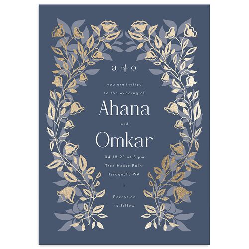 Rustic Nouveau Wedding Invitations Gold Midnight Navy Signature Blank No Standard