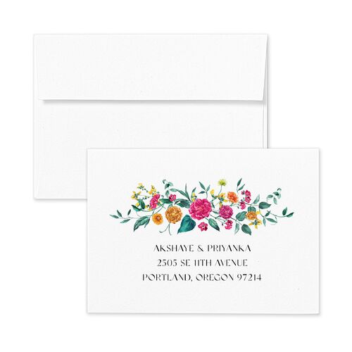 Indian Ascending Garland Wedding Response Card Standard Envelopes White Peony Return Address Signature Standard