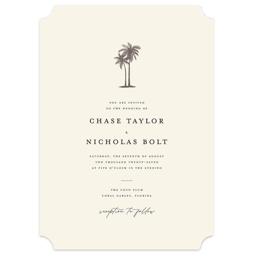 Palm Tree Icon Wedding Invitations Champagne Signature Blank No Ticket
