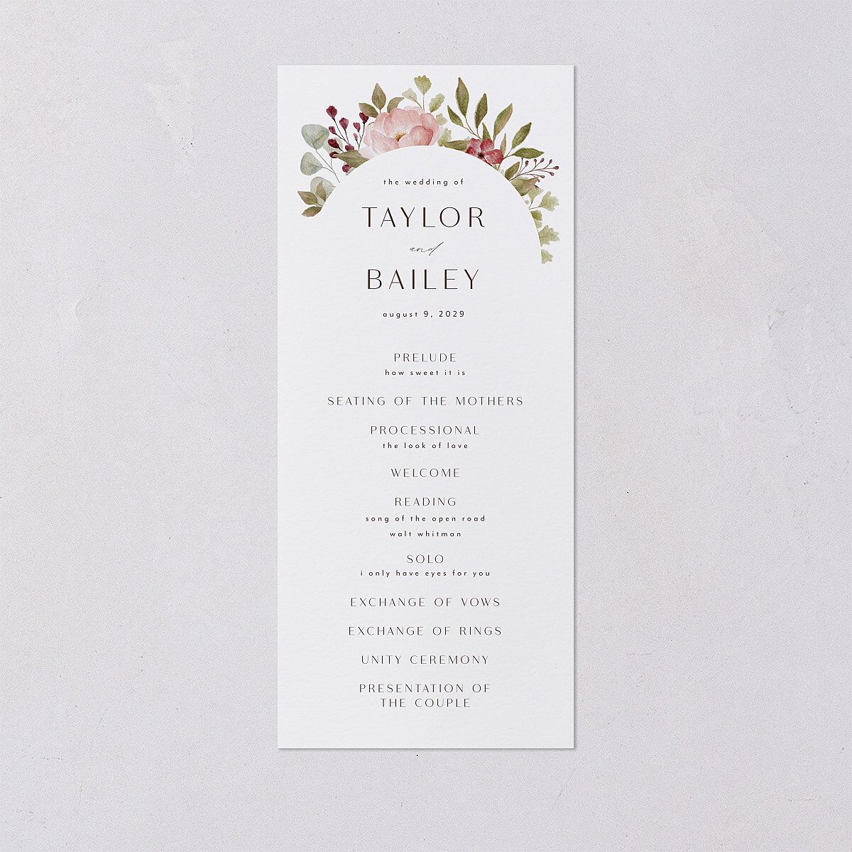 Lush Arch Wedding Programs Pink Cotton Signature