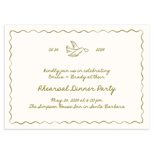 Vintage Lovebird Banner Rehearsal Dinner Invitations Umber Signature Blank Standard