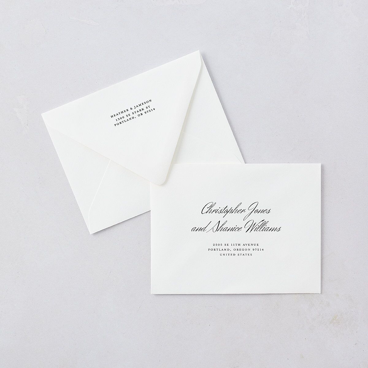 Elegant Swans Save the Date Petite Card Euro Envelopes White Ivory Both Recipient and Return Addresses Luxe Signature
