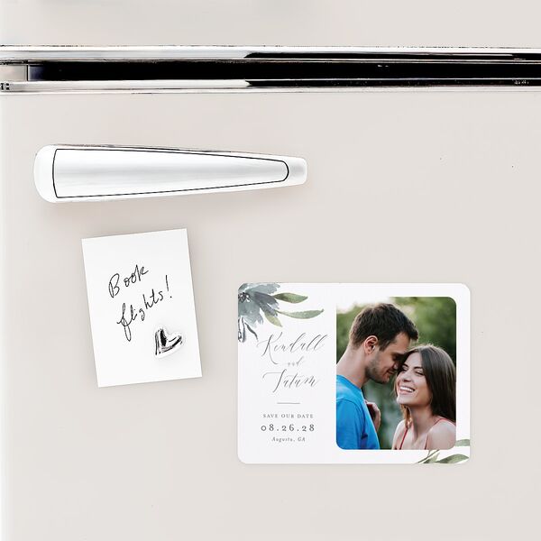 Muted Floral Save The Date Magnets Dusty Blue Magnet Paper