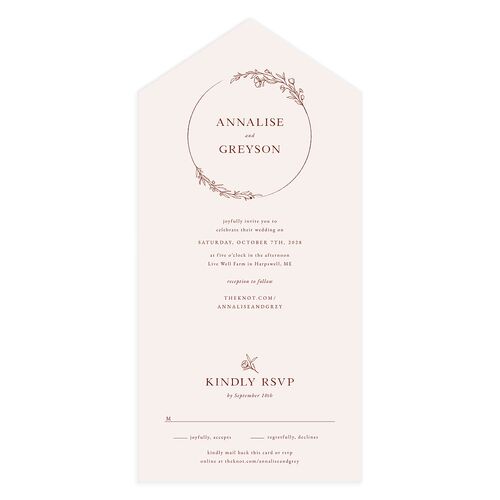 Simple Rustic Wreath All-in-One Wedding Invitations Rust Signature Light Both Recipient and Return Addresses No