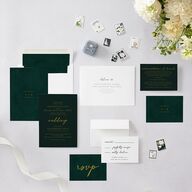 Gold Calligraphy Wedding Invitations Dark Green Signature Blank No Standard