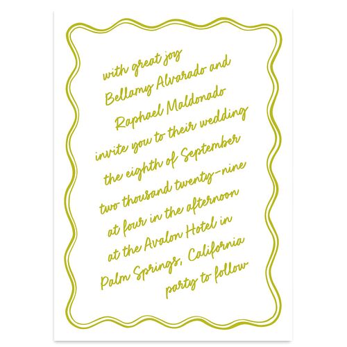 Modern Hand Drawn Wavy Frame Wedding Invitations Chartreuse Signature Blank Standard No