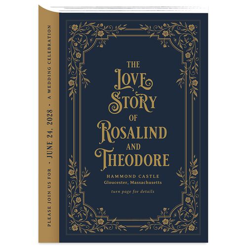 Vintage Storybook Wedding Invitations Moody Blue Signature Blank No Standard