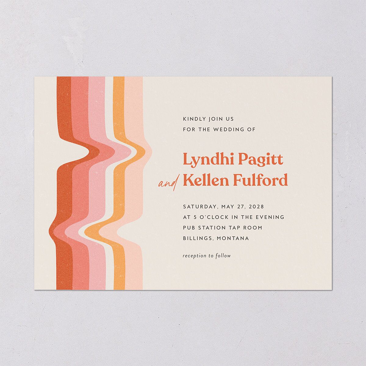 Groovy Lines Wedding Invitations Coral Pink Signature Blank No