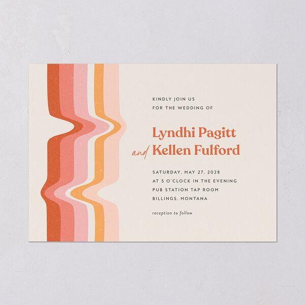 Groovy Lines Wedding Invitations Coral Pink Signature Blank No
