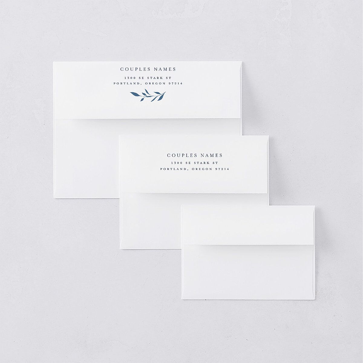 Stefana Crowns Rehearsal Dinner Invitation Envelopes White Standard Moody Blue Both Recipient and Return Addresses Signature