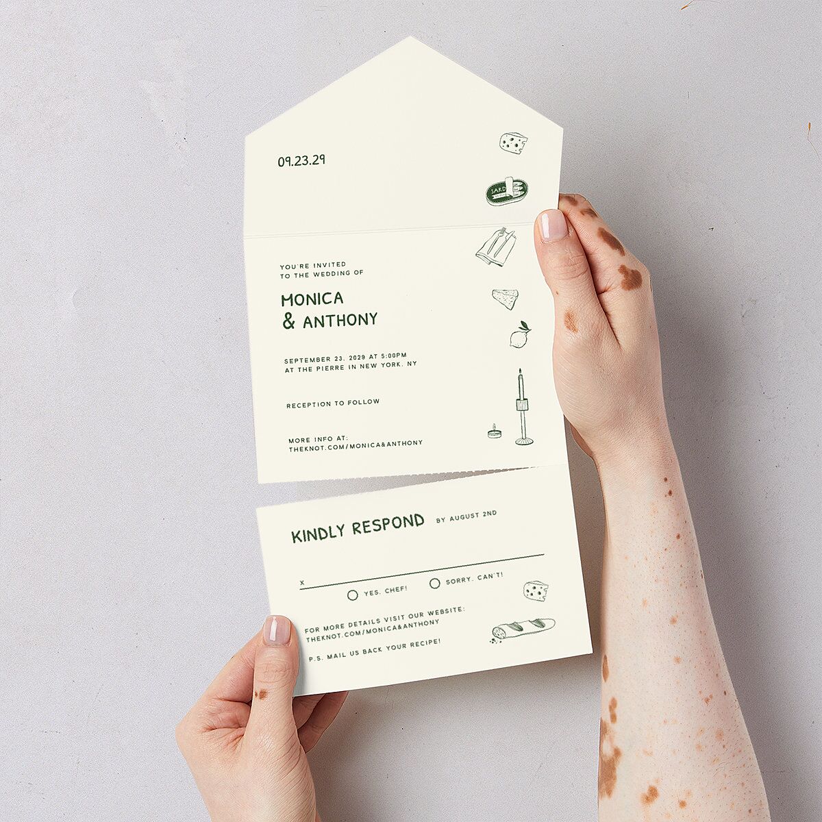 Hand Drawn Recipe All-in-One Wedding Invitations Dark Camo Signature Light Both Recipient and Return Addresses No
