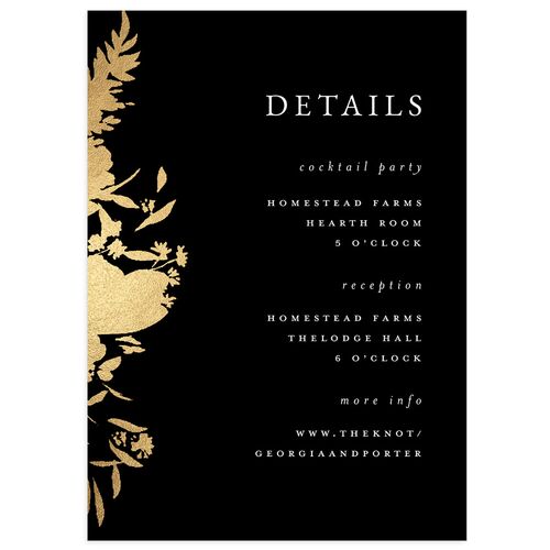 Glistening Garden Wedding Event Detail Cards Gold Charcoal Signature Standard