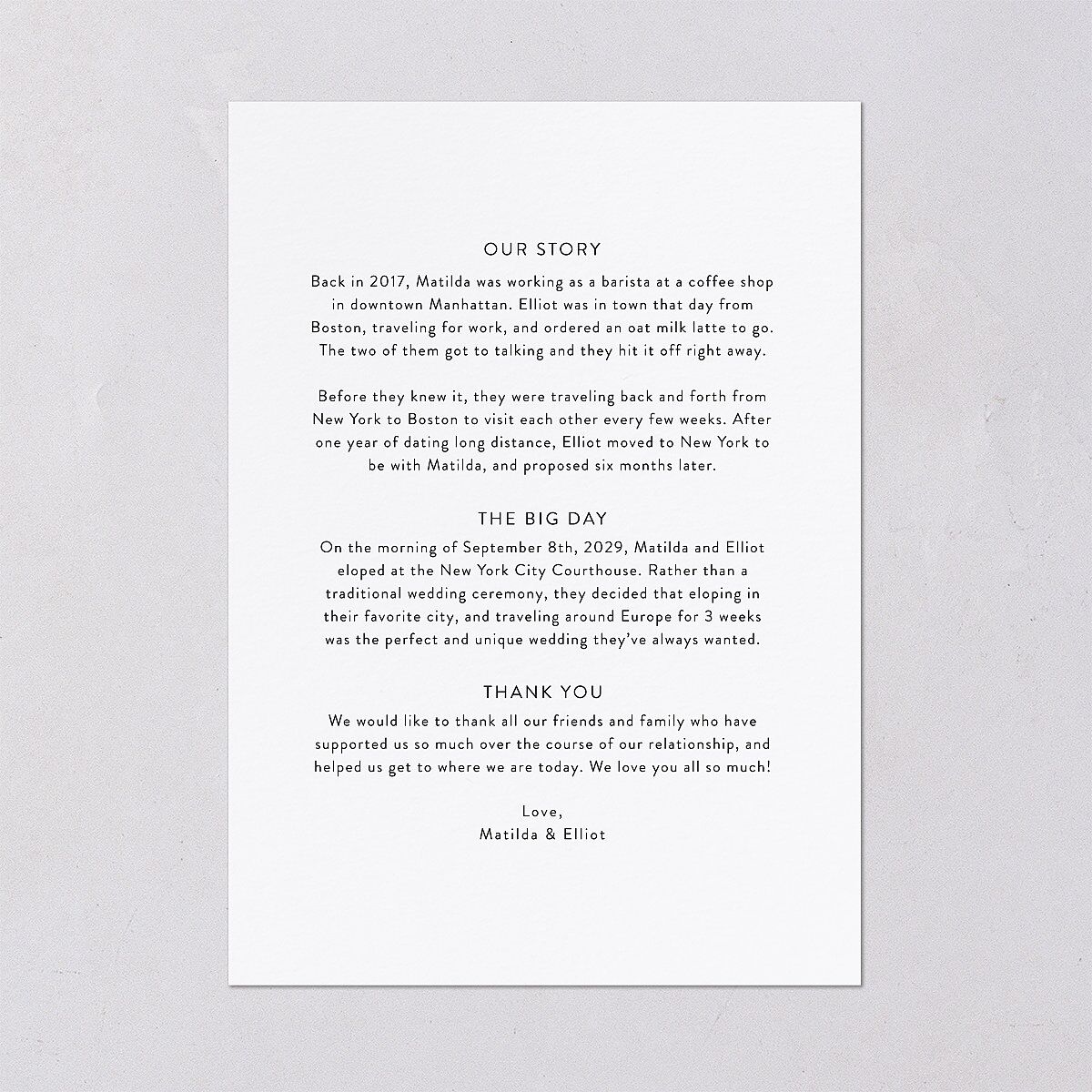 Photo Elopement Wedding Invitations Pure White Signature Blank No Standard