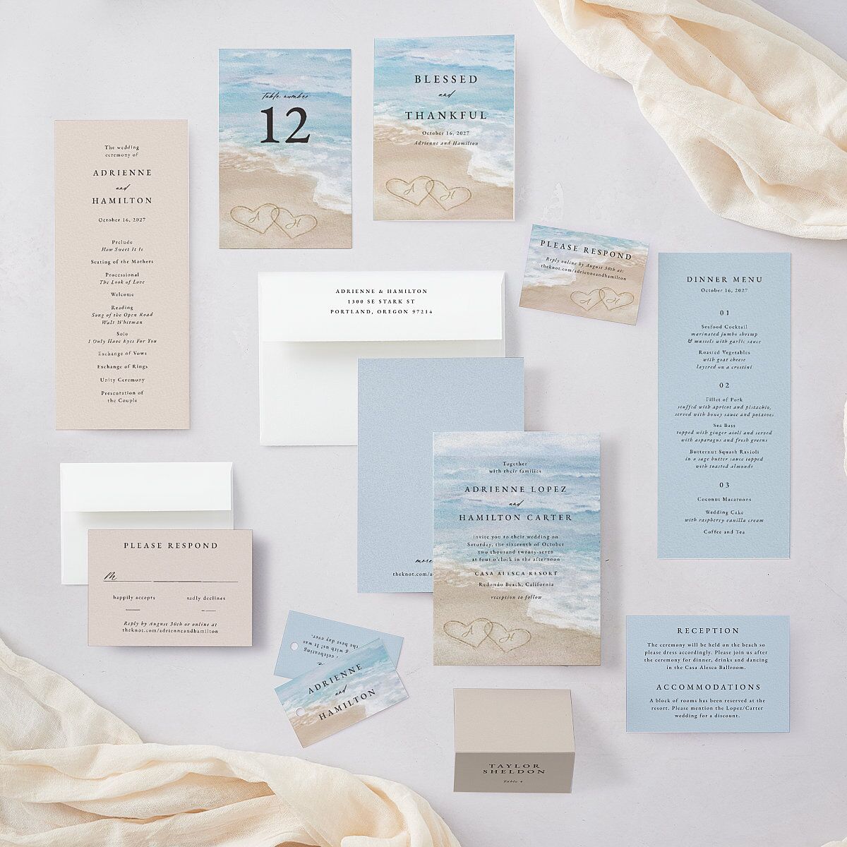 Beach Monogram Favor Gift Tags Baby Blue Signature