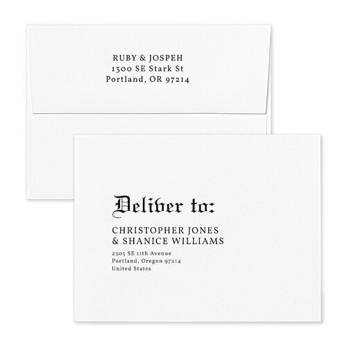 Minimalist Gothic Photo Save the Date Petite Card Envelopes White Ivory Both Recipient and Return Addresses Signature Standard