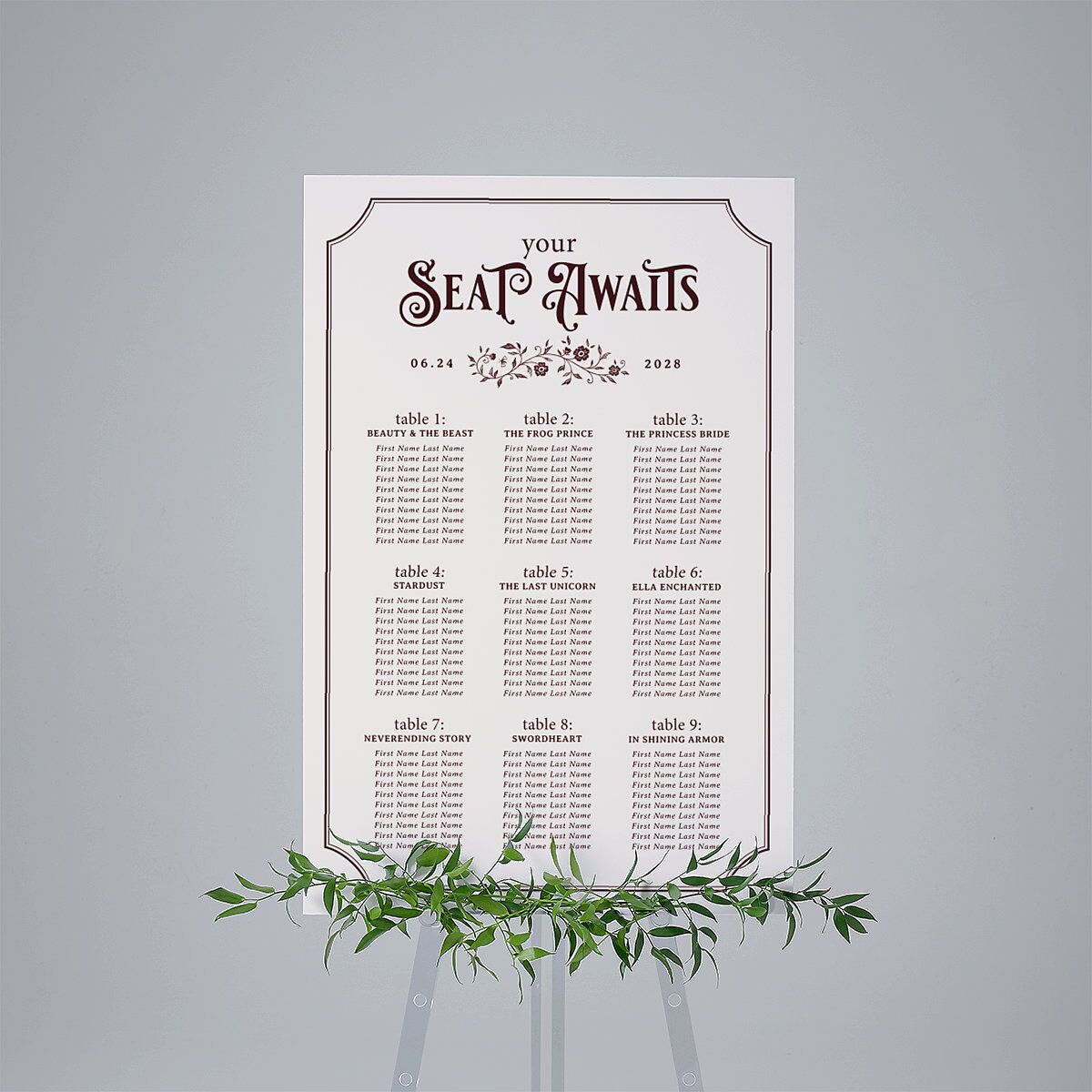 Vintage Storybook Standard Seating Chart Large Merlot Standard Indoor Foam Core L Seating