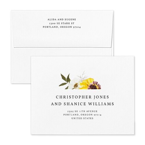 Pressed Flowers Thank You Card Envelopes Blue Sunflower Return Address Signature Standard