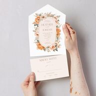 Bohemian Bouquet Foil All-in-One Wedding Invitations Peach Fuzz Signature Light Both Recipient and Return Addresses No