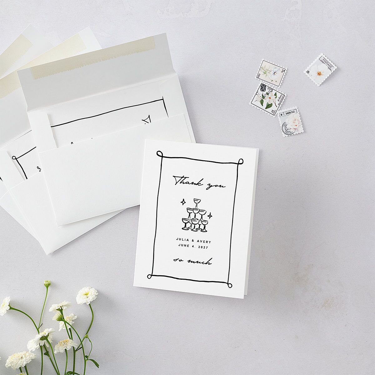 Hand Drawn Cake Thank You Cards Pure White