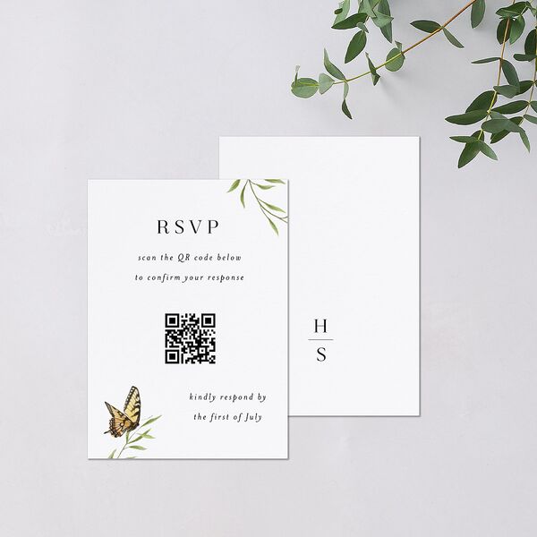 Rustic Butterflies QR Code RSVP Cards Pure White Signature Standard