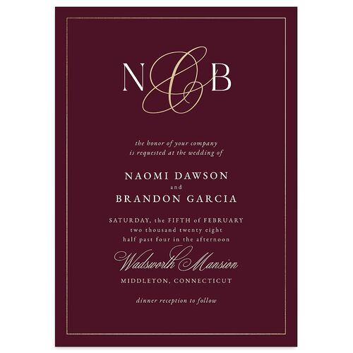 Romantic Ampersand Wedding Invitations Deep Claret Gold Signature Blank No
