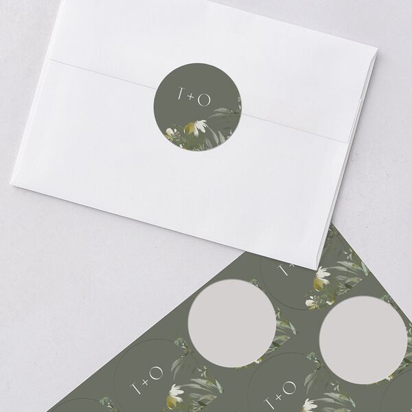 Gilded Greenery Wedding Stickers Deep Olive Circle