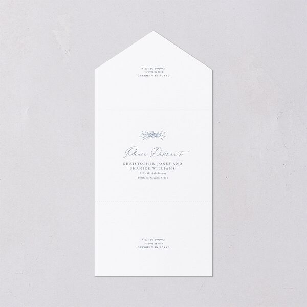Antique Victorian Botanical All-in-One Wedding Invitations Dusty Blue Signature Light Both Recipient and Return Addresses No