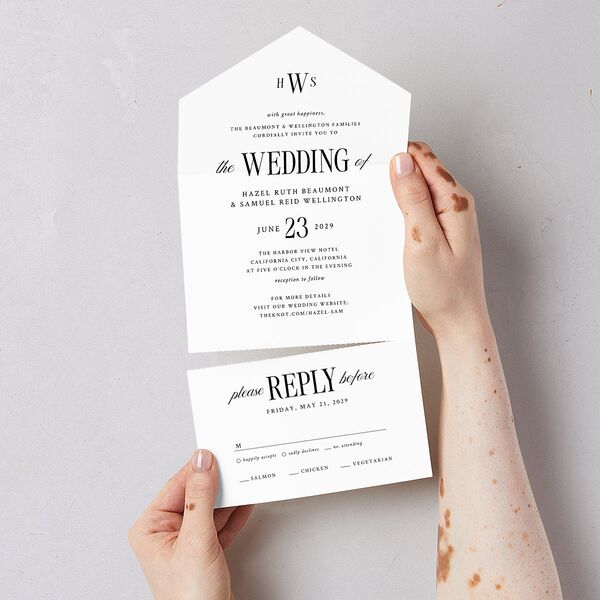 Elegant Wedding Of All-in-One Wedding Invitations Pure White Signature Light Both Recipient and Return Addresses No
