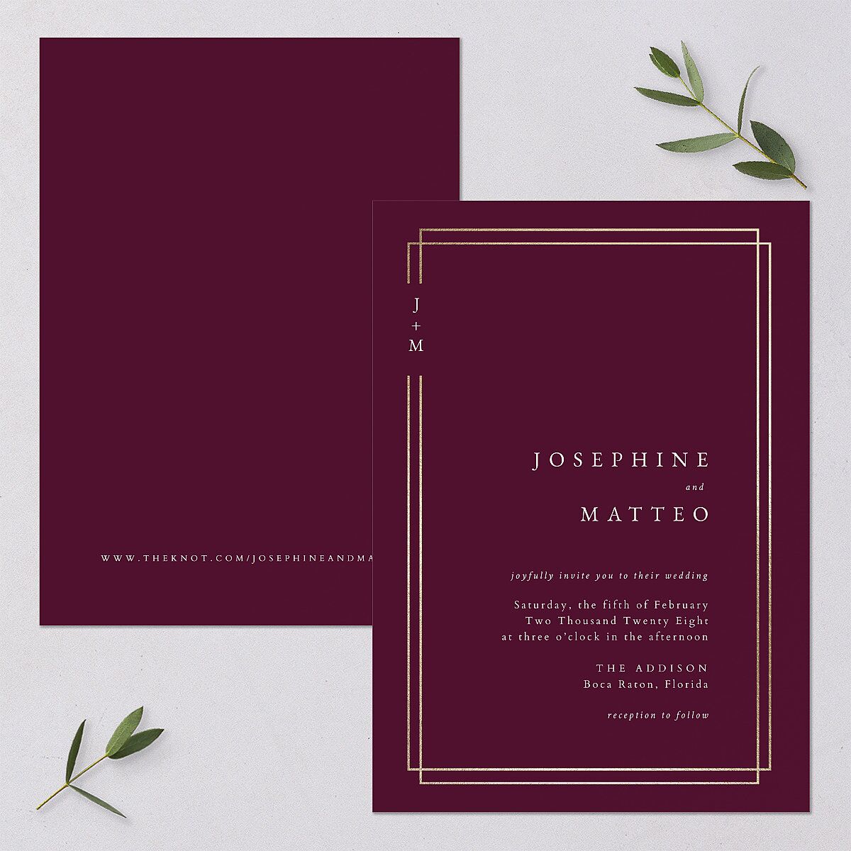 Double Frame Wedding Invitations Gold Bordeaux Signature Blank No Standard