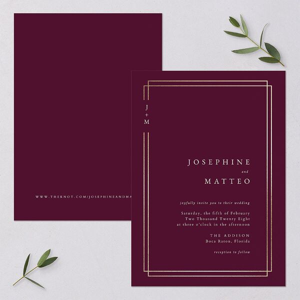 Double Frame Wedding Invitations Gold Bordeaux Signature Blank No Standard