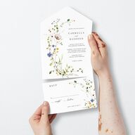 Delicate Wildflower All-in-One Wedding Invitations Pure White Signature Light Both Recipient and Return Addresses No