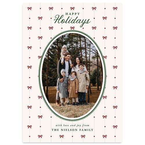 Vintage Bow Pattern Photo Holiday Cards Jewel Green Signature Blank Standard