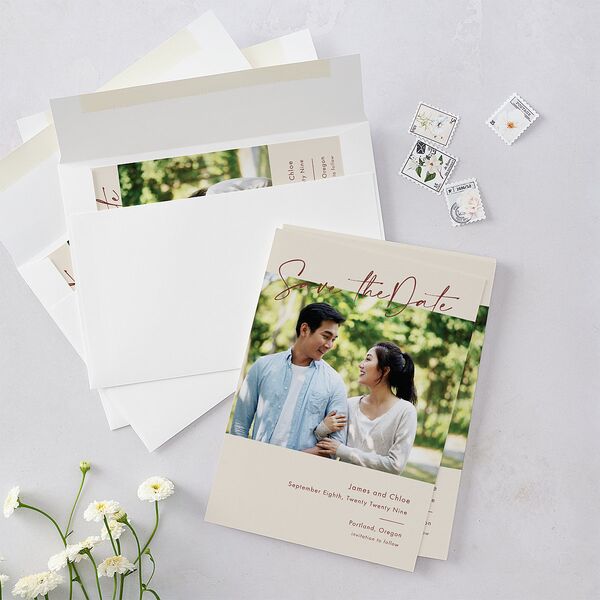 Simple Script Save The Date Cards Vintage Pink Signature smooth Blank No