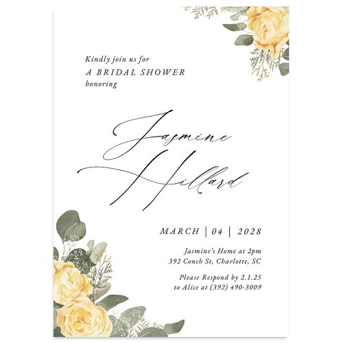 Romantic Roses Bridal Shower Invitations Daffodil Signature Blank Standard
