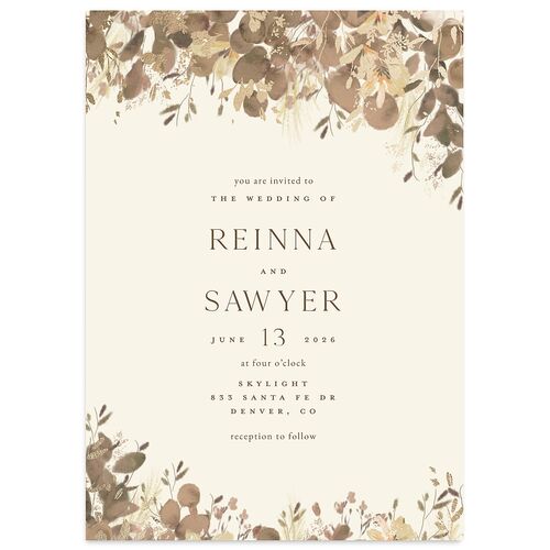 Eucalyptus Edges Wedding Invitations Gold Fawn Signature Blank No Standard