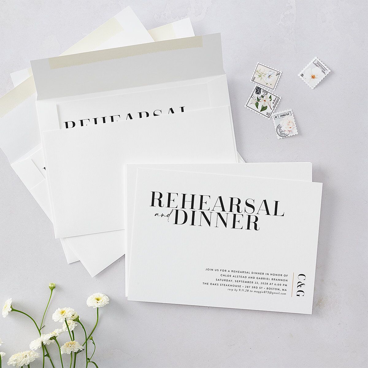 Minimal Chic Rehearsal Invitations Pure White Signature Blank