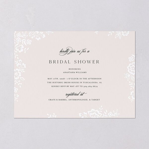 Foil Lace Bridal Shower Invitations Pure White Signature Blank Standard