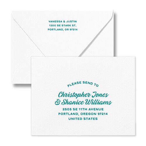 Illustrated Retro Coastal Beach Save the Date Magnet Euro Envelopes White Turquoise Both Recipient and Return Addresses Luxe Signature