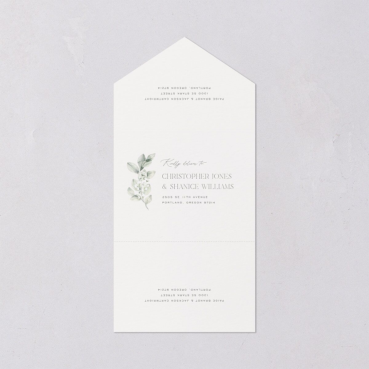 Elegant Pastel Floral All-in-One Wedding Invitations Pure White Signature Light Both Recipient and Return Addresses No