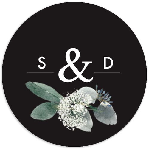 Elegant Greenery Wedding Stickers Midnight Circle