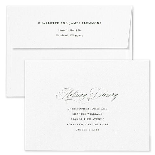 Classic Border First Married Christmas Holiday Card Envelopes Blue Hunter Green Return Address Standard Signature
