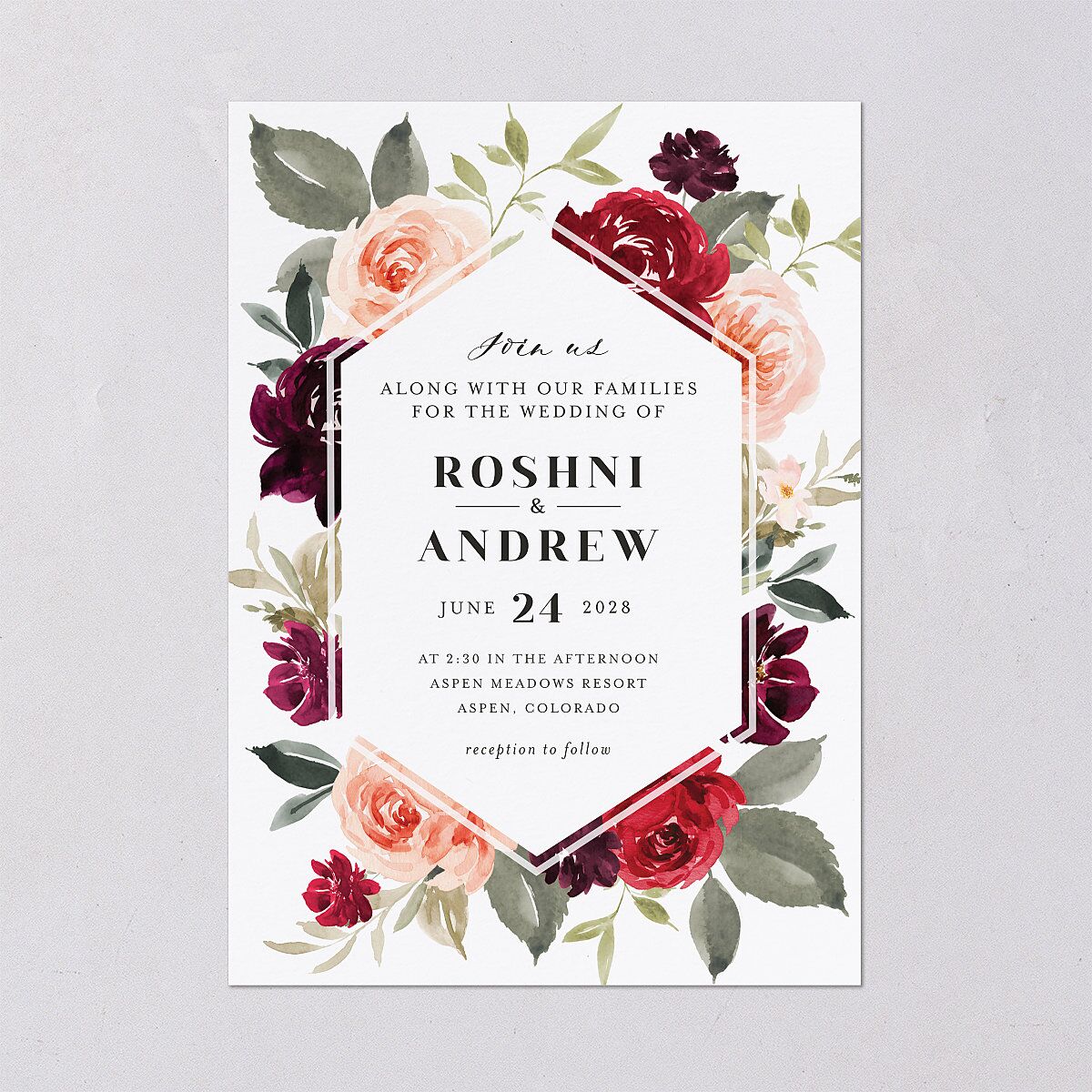 Vibrant Floral Wedding Invitations Deep Claret Signature Blank No